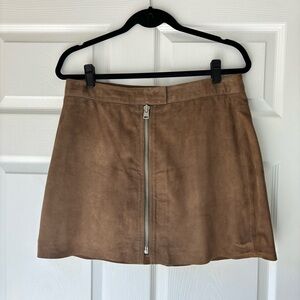 All Saints leather suede skirt with zipper, size 10 dark khaki Lancaster